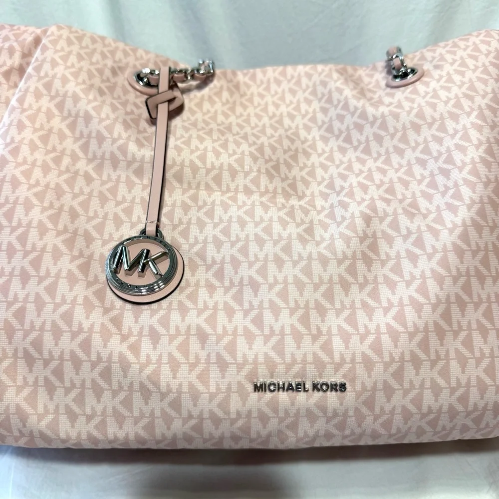 Michael Kors Georgia Large Top Zip Tote Bag Signature Print Canvas Smokey Pink - Picture 4 of 15